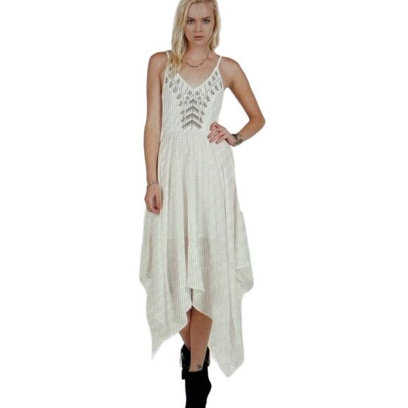 VOLCOM Women’s Best Fest Handkerchief Hem Strappy Sundress White/Gray Size Small - Picture 2 of 16